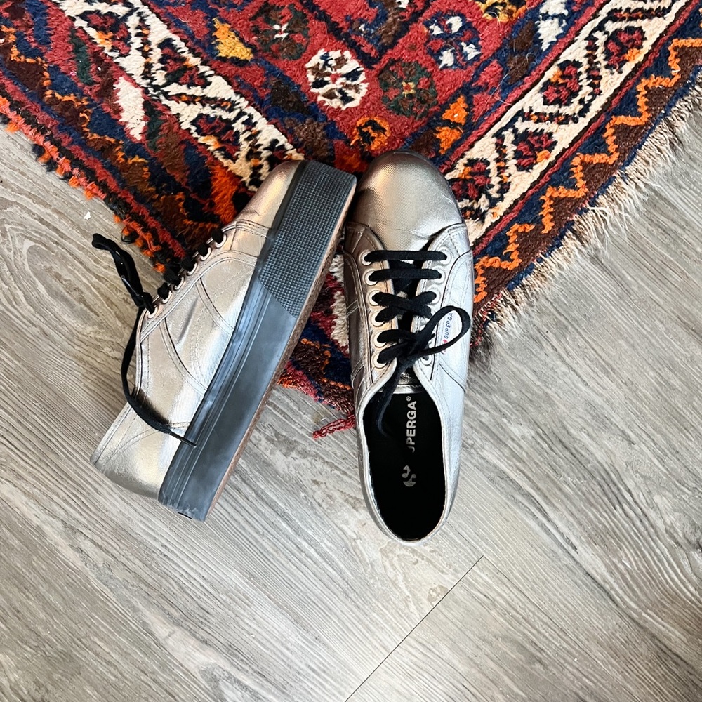 Superga metallic silver platform shoes